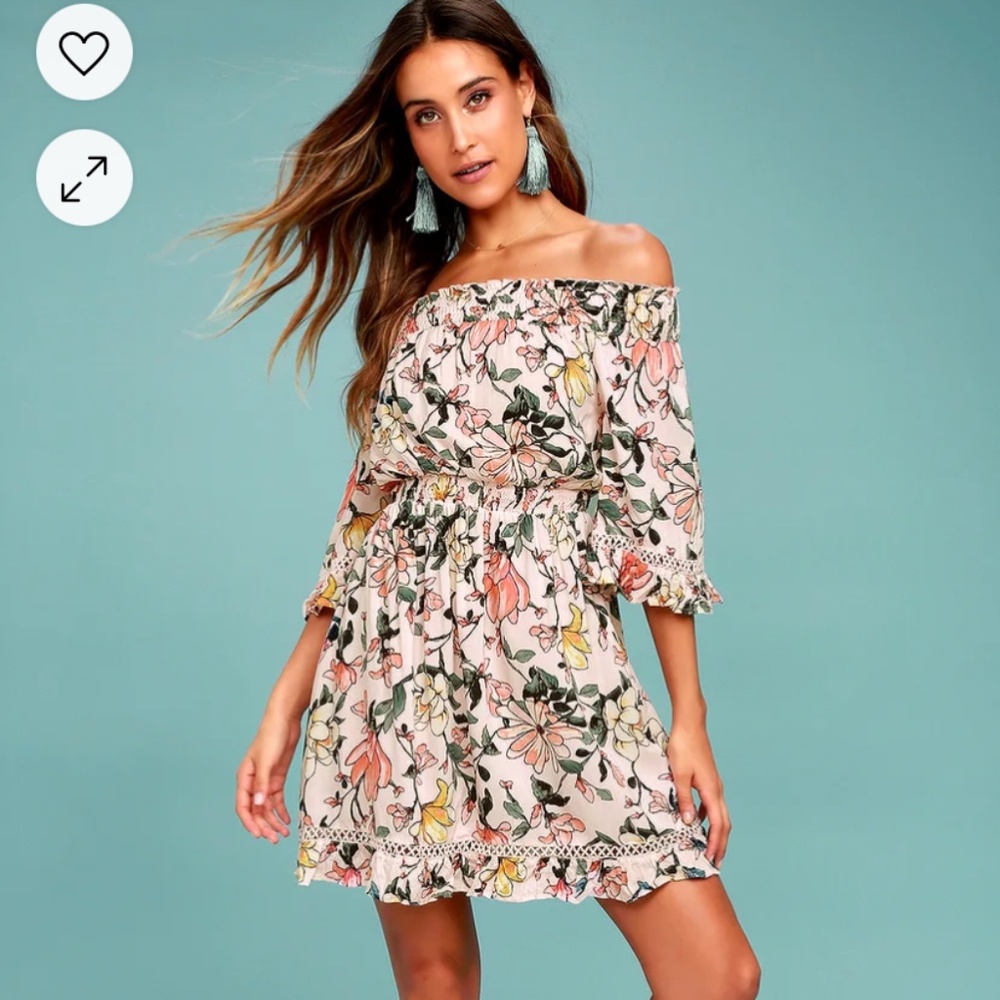 Lulus Hello, Darling Blush Pink Floral Print Off-the-shoulder Dress - Size S